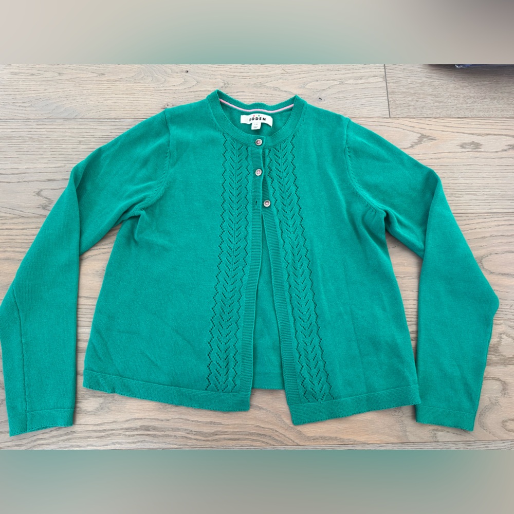 Mini Boden Pointelle Cotton Cardigan Emerald Green Size 11-12Y